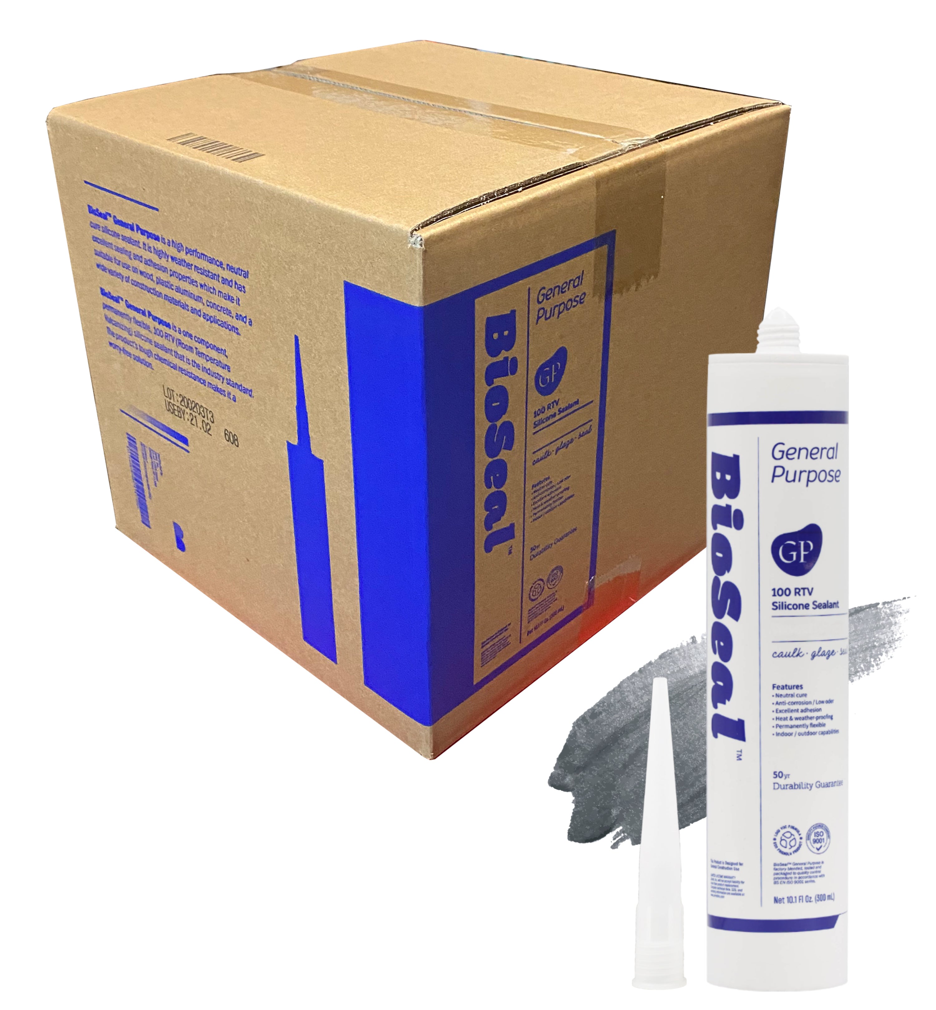 Aluminum General Purpose BioSeal Silicone Caulk & Sealant 10.1oz - UV Protection / 100% RTV / Odorless