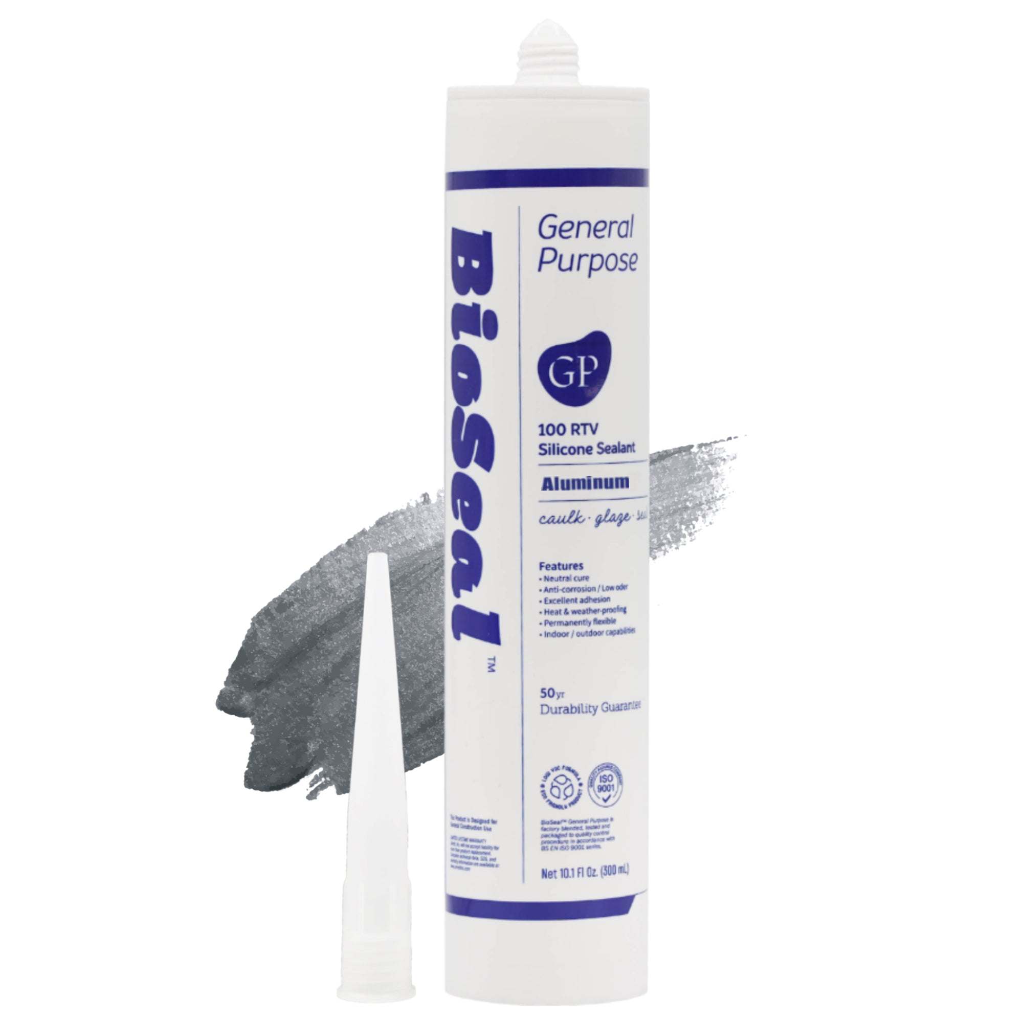 Aluminum General Purpose BioSeal Silicone Caulk & Sealant 10.1oz - UV Protection / 100% RTV / Odorless