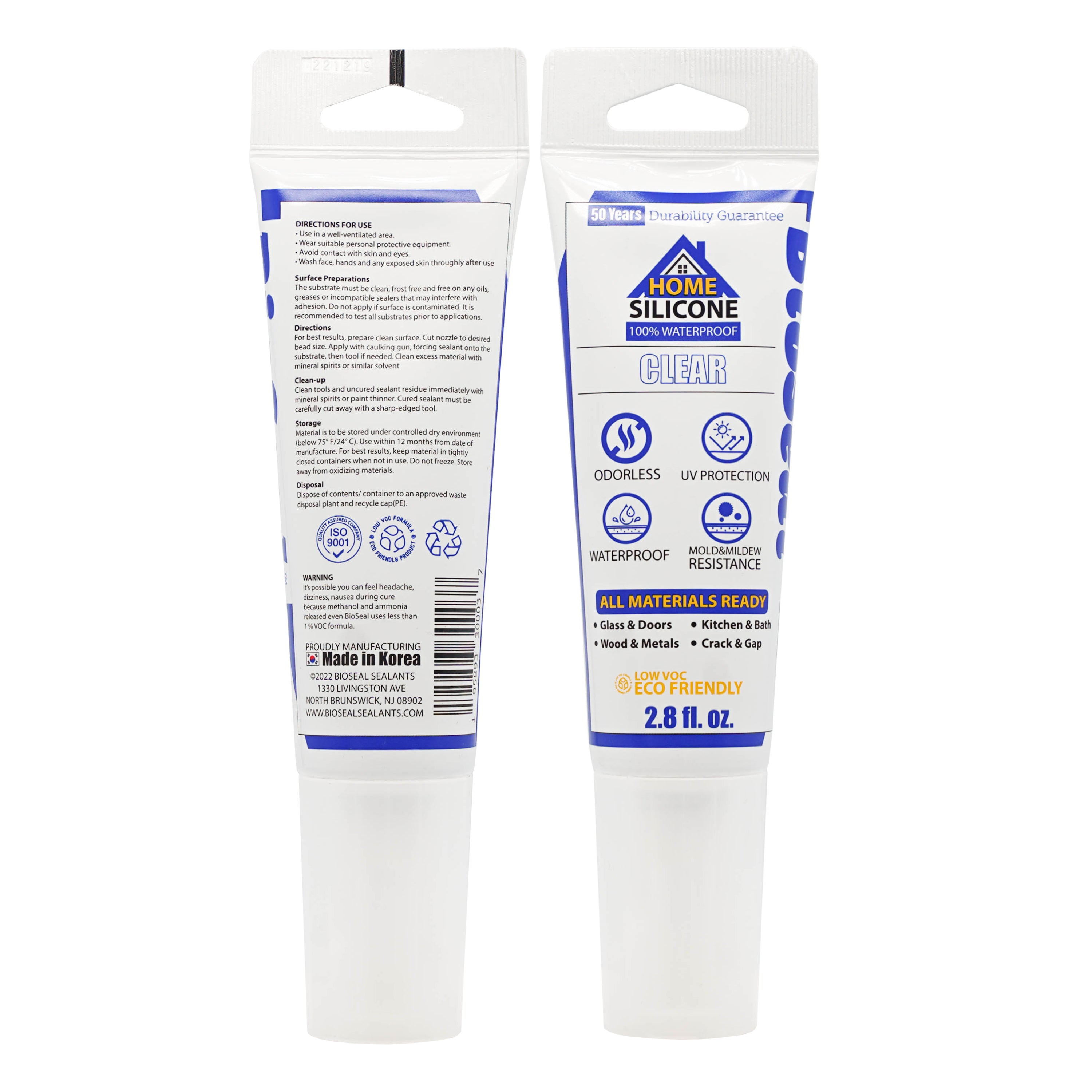 Home BioSeal Silicone Sealant Caulk 2.8oz - UV Protection / 100% Waterproof